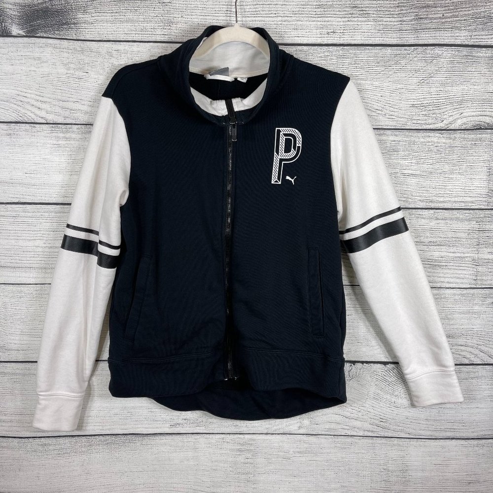 Puma Colorblock Black White Lightweight Sweatshirt Zippered Jacket Sz M